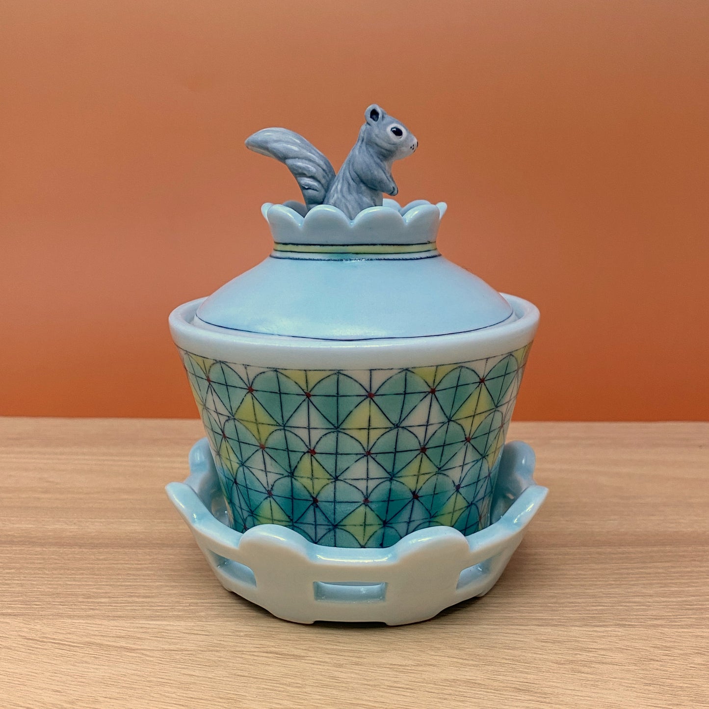 47_Salt Cellar with Squirrel Spoon Blue