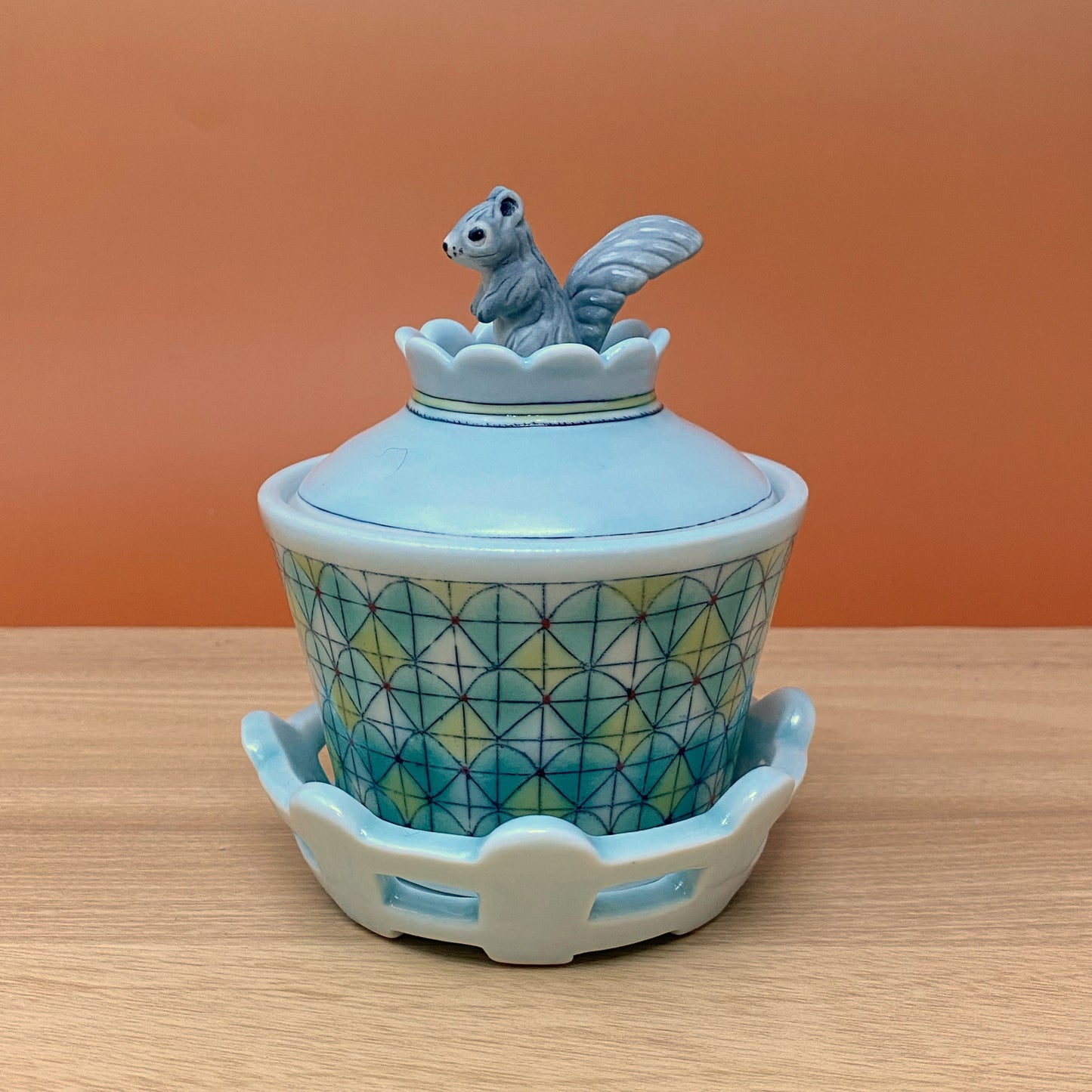 47_Salt Cellar with Squirrel Spoon Blue