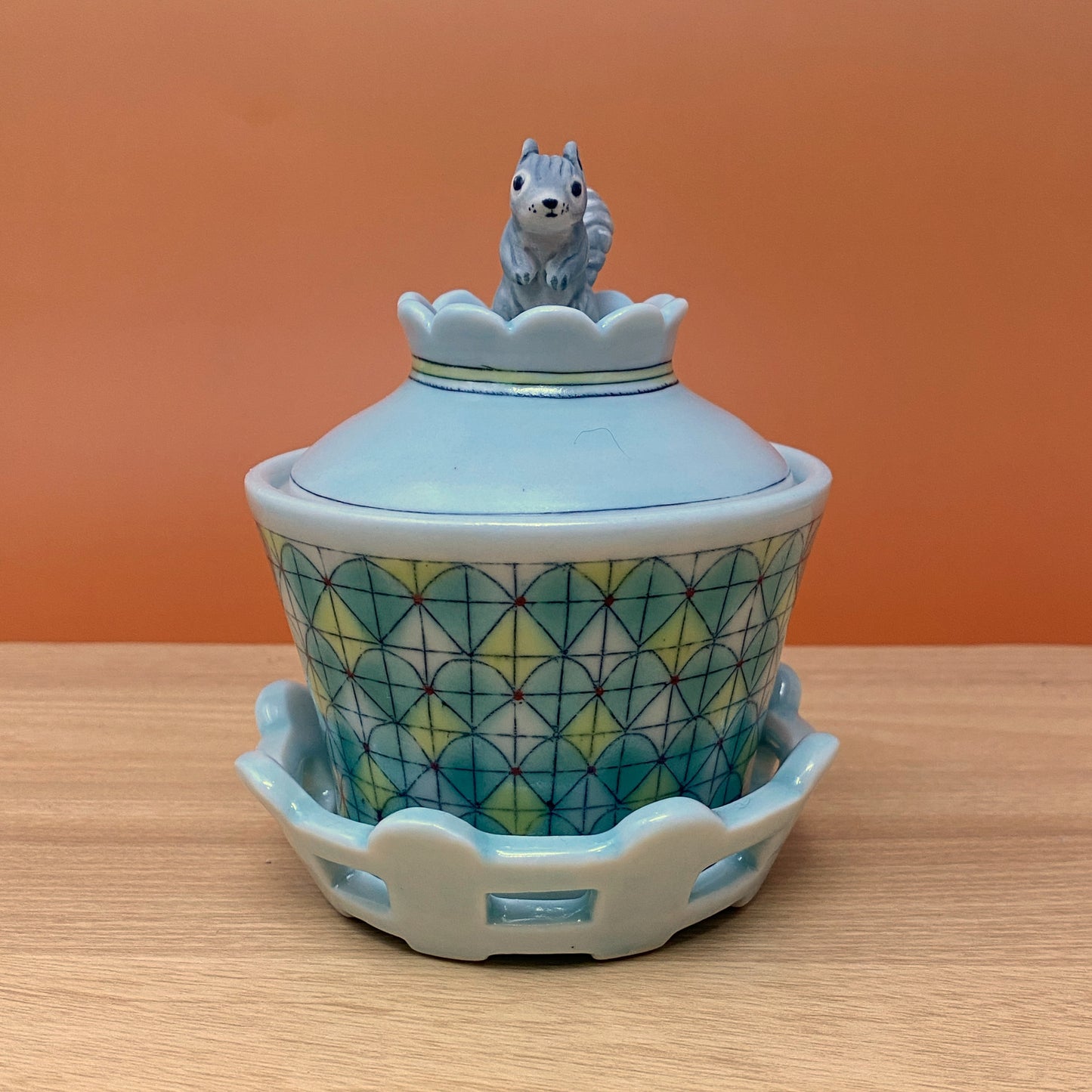 47_Salt Cellar with Squirrel Spoon Blue