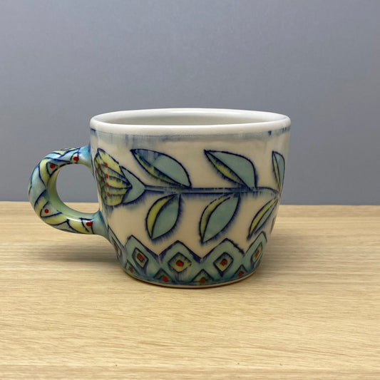 15_May Floral Mug with Geometric Pattern 8 oz