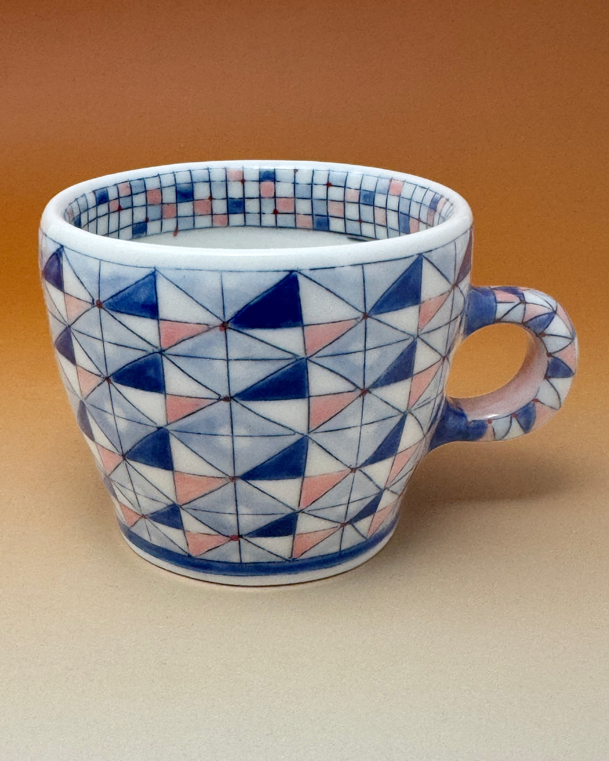 20_10oz Blue, White & Pink Pattern Mug 3" tall