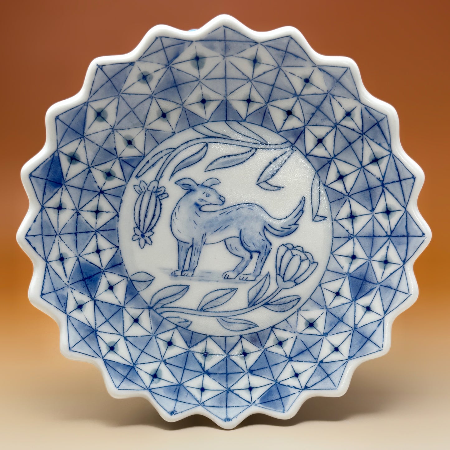 30_Blue & White Dog Plate
