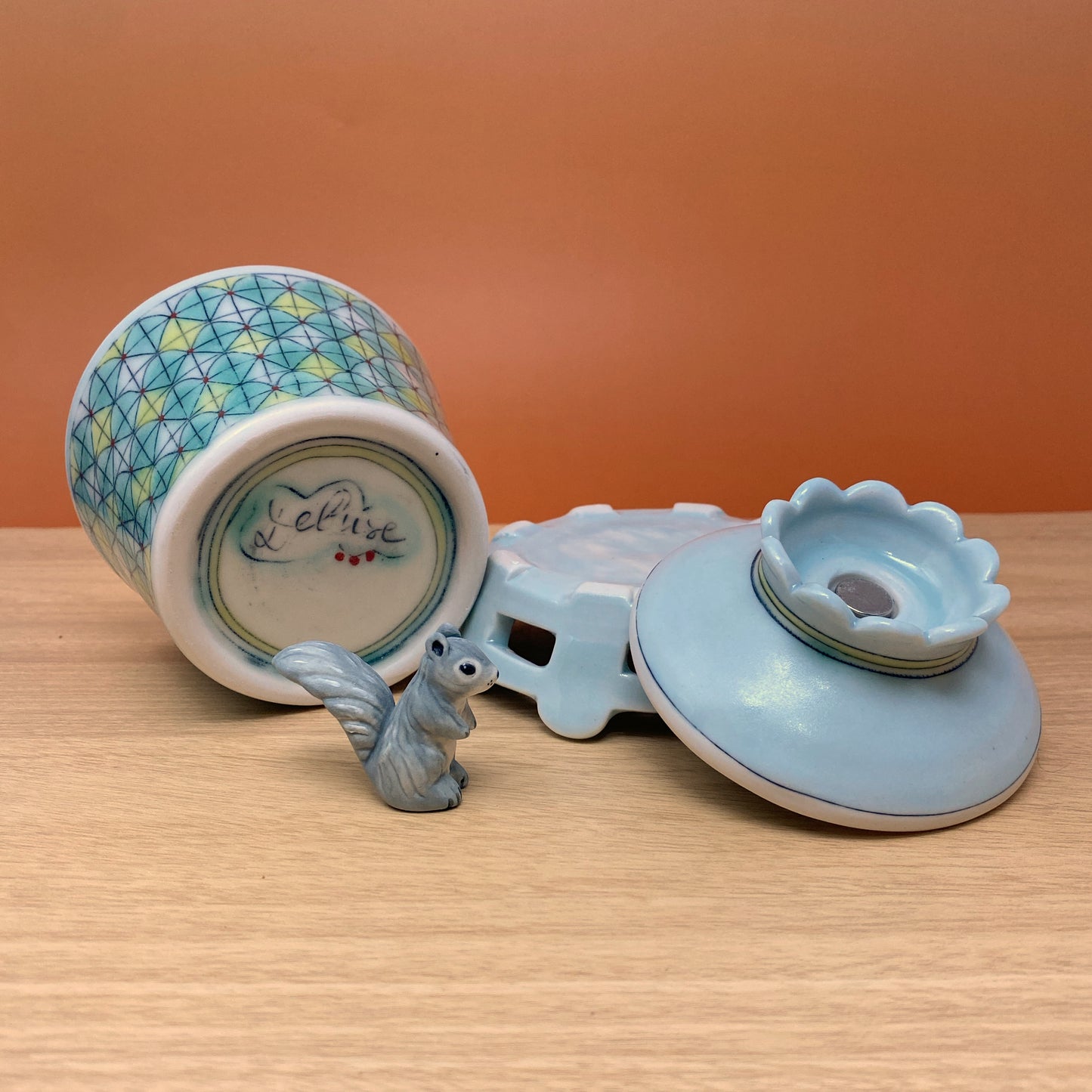 47_Salt Cellar with Squirrel Spoon Blue