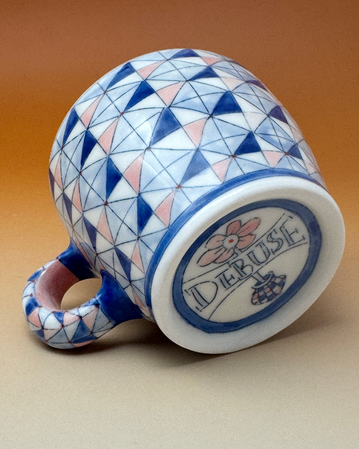 20_10oz Blue, White & Pink Pattern Mug 3" tall